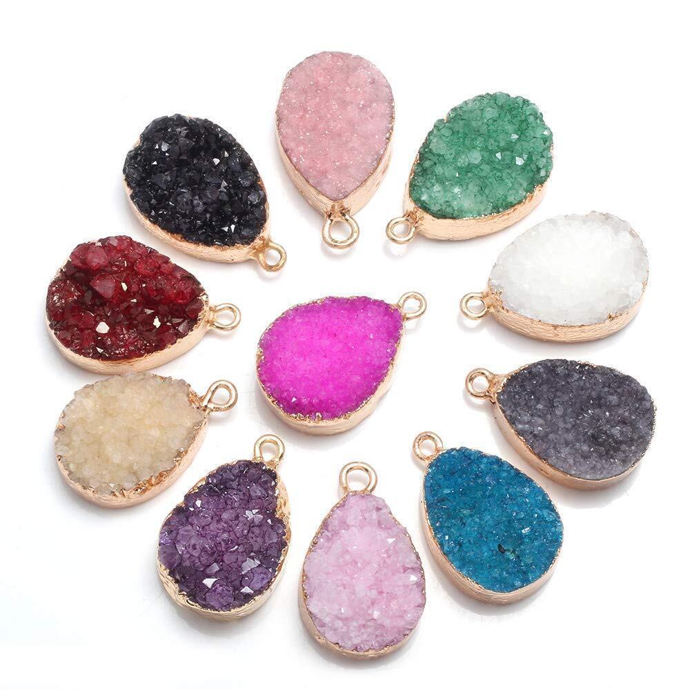 5972 5Pcs Natural Water Drop Shape Druzy Agate Pendants Charms Pendants